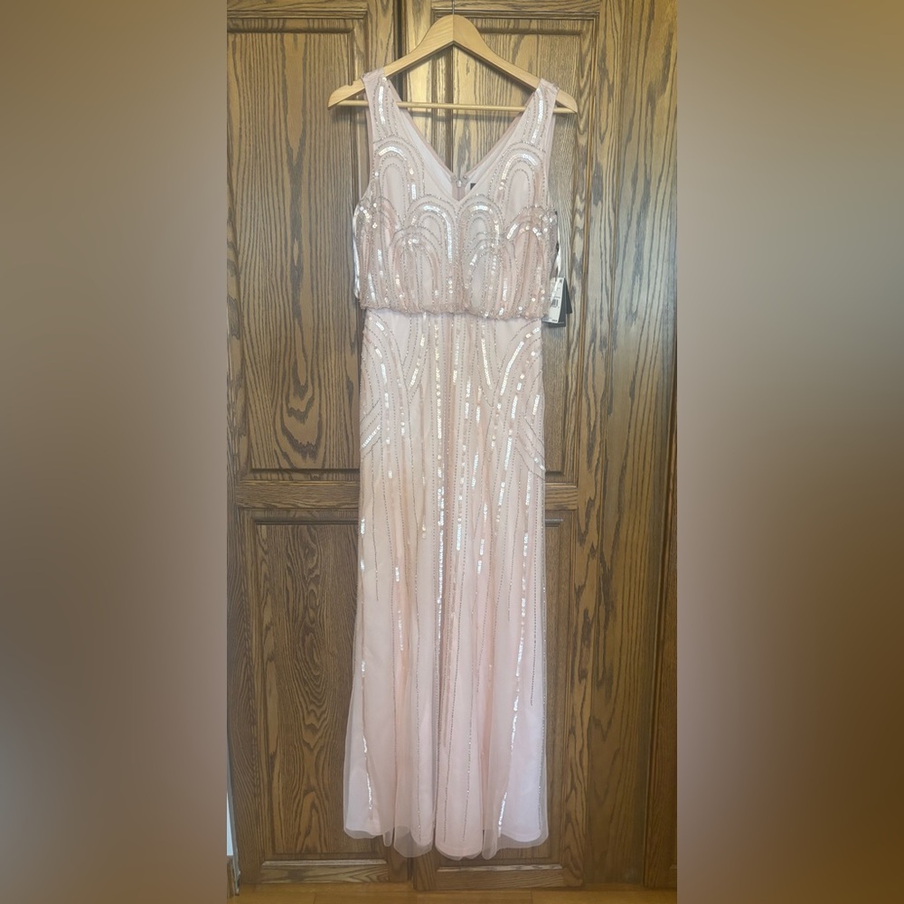 Beautiful brand new Adrianna Papell Blush Sequin Beaded Gown size 8